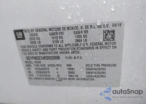 2014 Cadillac Srx Luxury Collection из США, поврежденный, VIN 3GYFNEE34ES652898